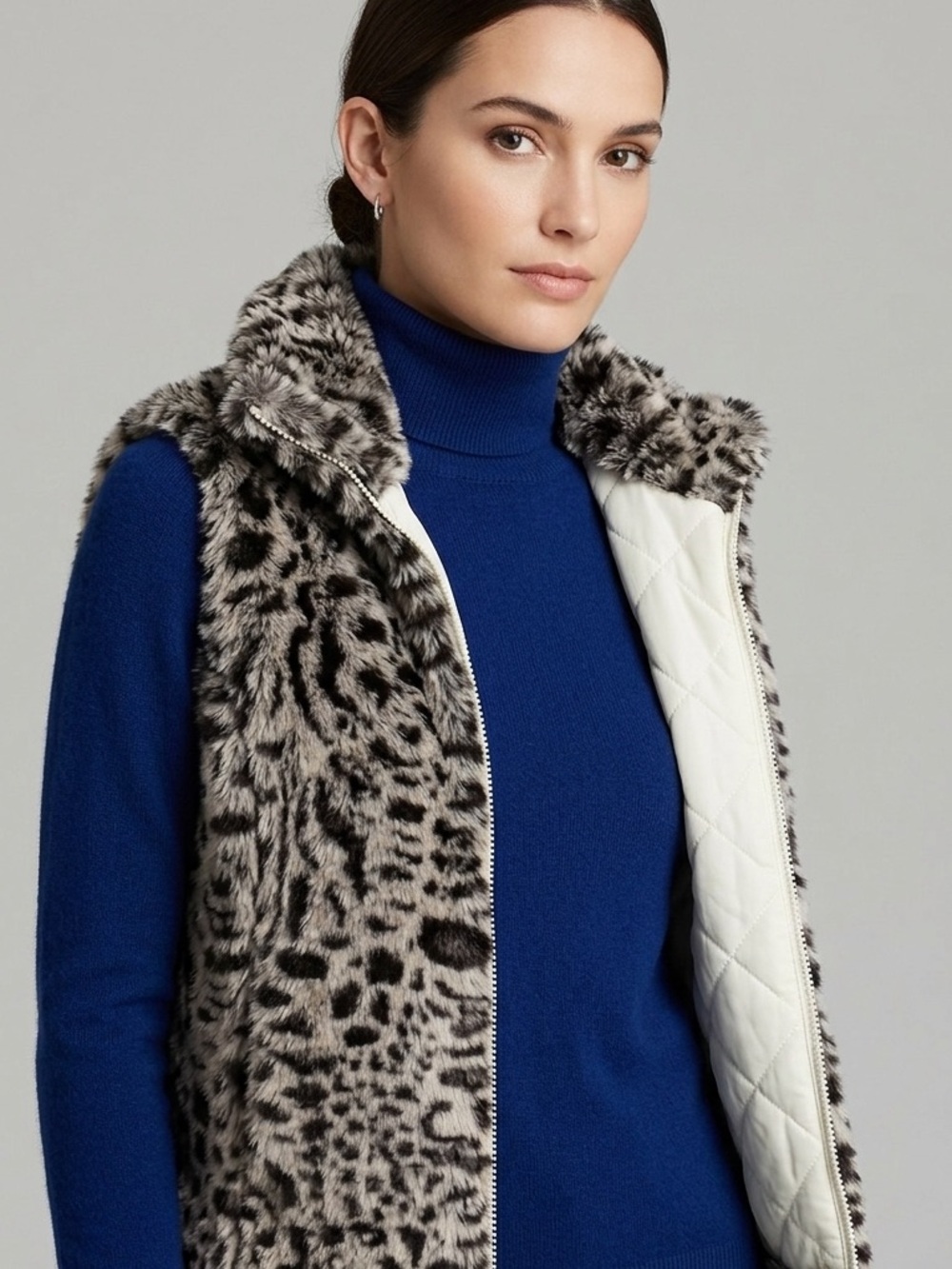 Leopard Print Faux Fur Vest with Hood